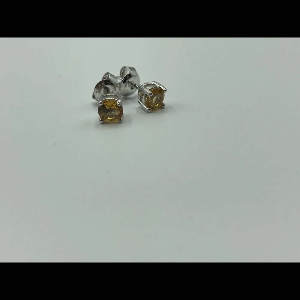 Silver Citrine Natural Gemstone Stud Earring - Picture 3 of 5